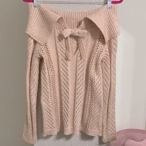 White House Black Market off-shoulder pink sweater